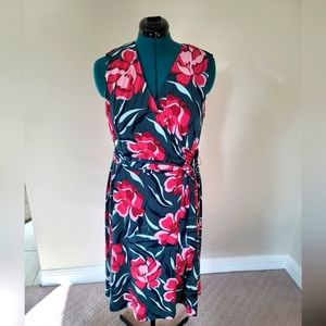 NWT Stretch Knit Floral Print Faux Wrap Dress